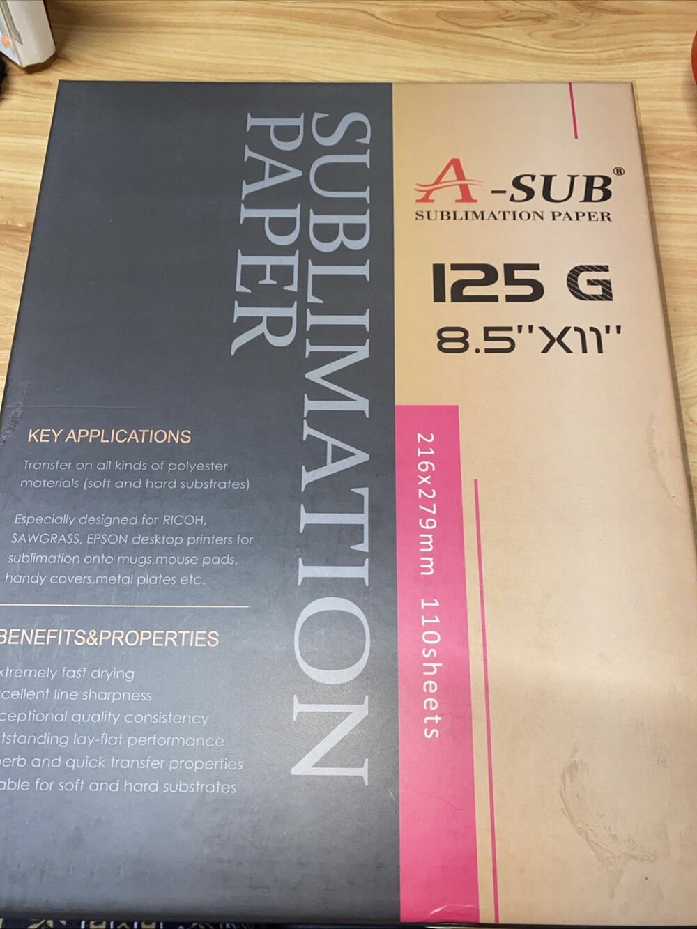 A-SUB Sublimation Paper 125g 8.5x11 106 Sheets for Inkjet Printers Heat Transfer